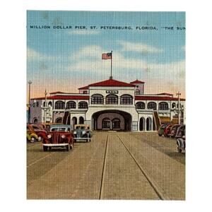 Vintage Litho Postcard 1940s Million Dollar Pier St Petersburg FL EC Robison Pub